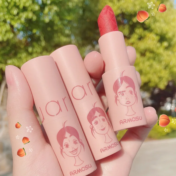 

Matte fog face girl heart mouth Red Peach Oolong white minority brand online Red