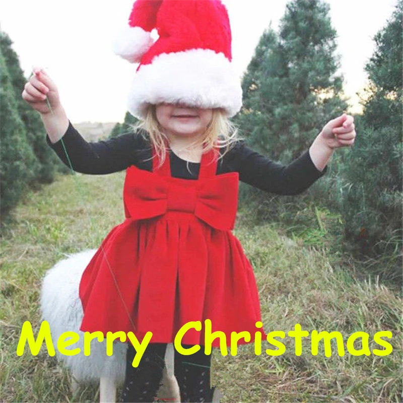 Christmas Girl Dresses Europe Style 2021 Winter Woolen Strap Dress Red Bow Princess Costume Vestidos Girls Party Clothes 2-7Y | Детская
