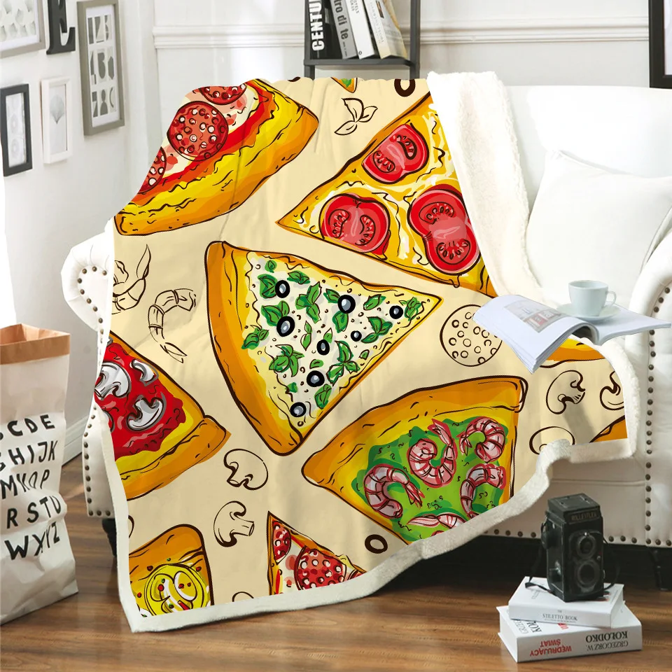 Шерстяное одеяло с изображением вкусной пиццы кукурузы пончиков шерстяное 3D