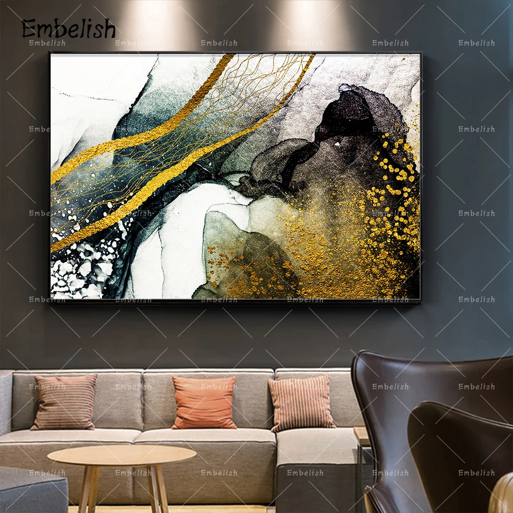 

Embelish 1 Pieces Black And Golden Ink Modern Home Wall Pictures HD Print Canvas Painting For Living Room Bedroom Modular Poster