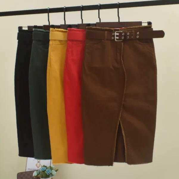 Женская джинсовая юбка карандаш с высокой талией красная черная или Зеленая