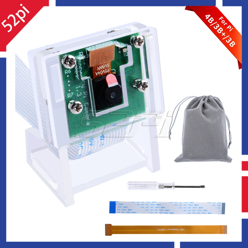 52Pi Raspberry Pi 5MP плата модуля камеры с акриловым держателем для веб видео 4 Модель B /