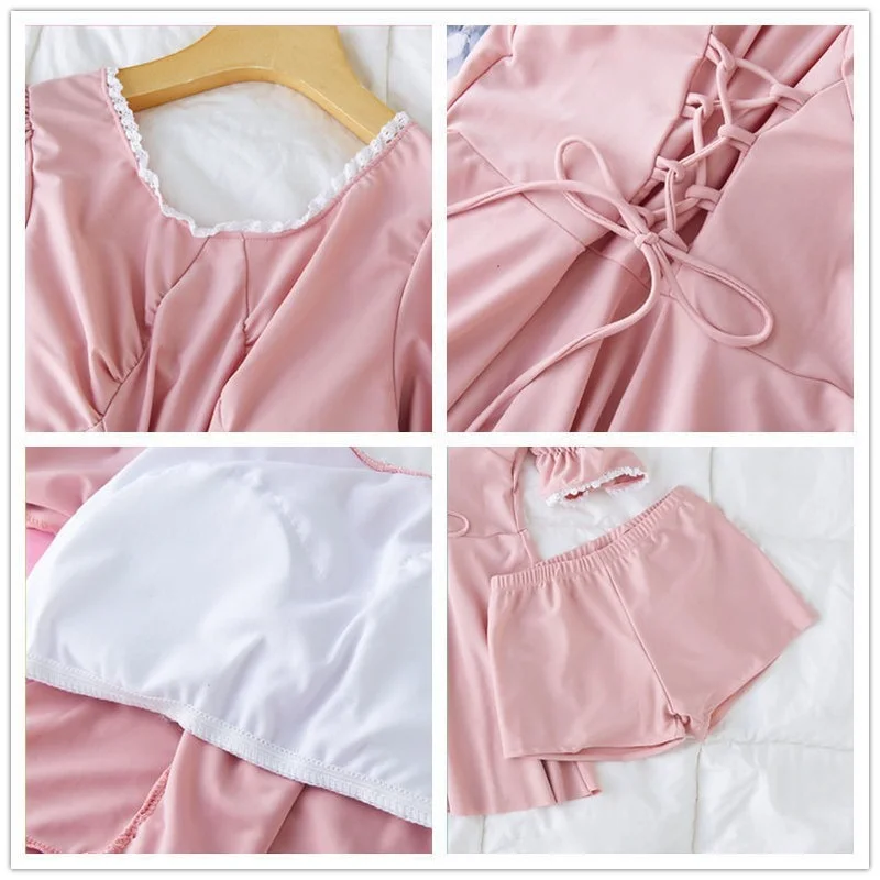 

Bikini Set Women Simple Japan Style Beachwear Chic Summer Swimwear 2 Piece Abdomen High Waist Lace Bathing Suits Ins Criss-cross