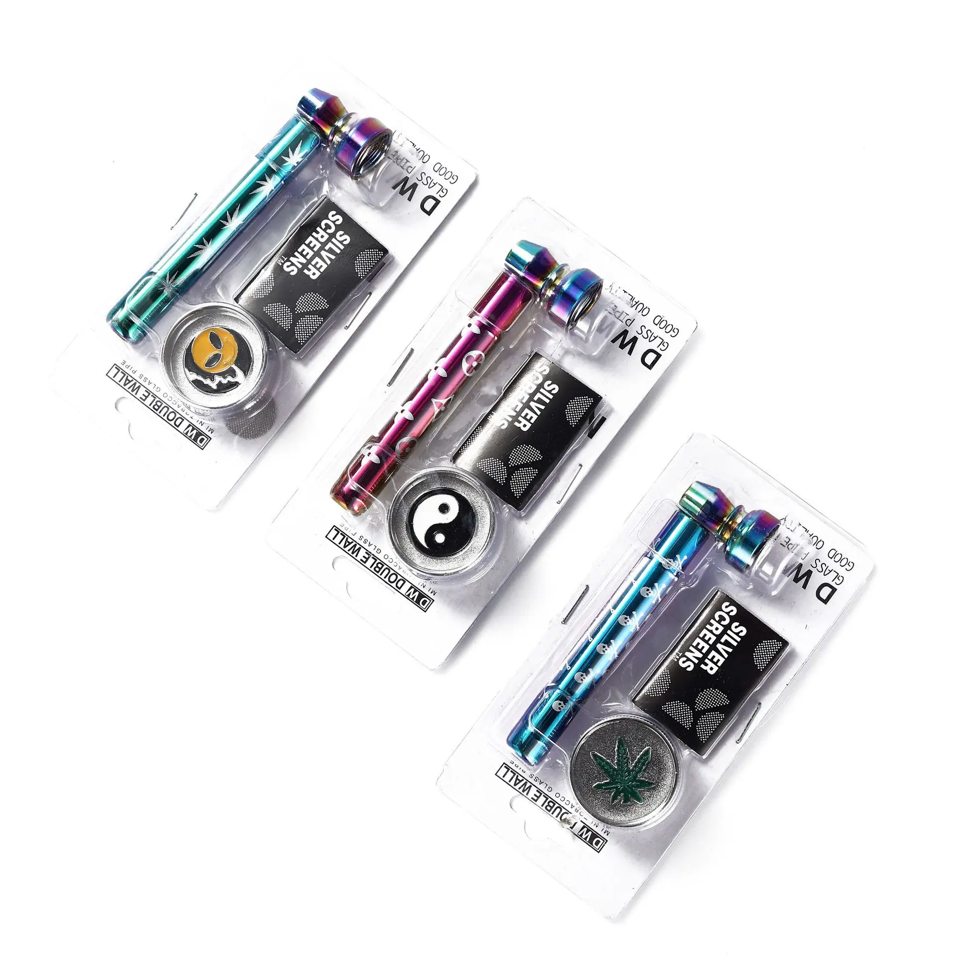 Трубка для курения марихуаны металлическая Радужная с рисунком и фильтром