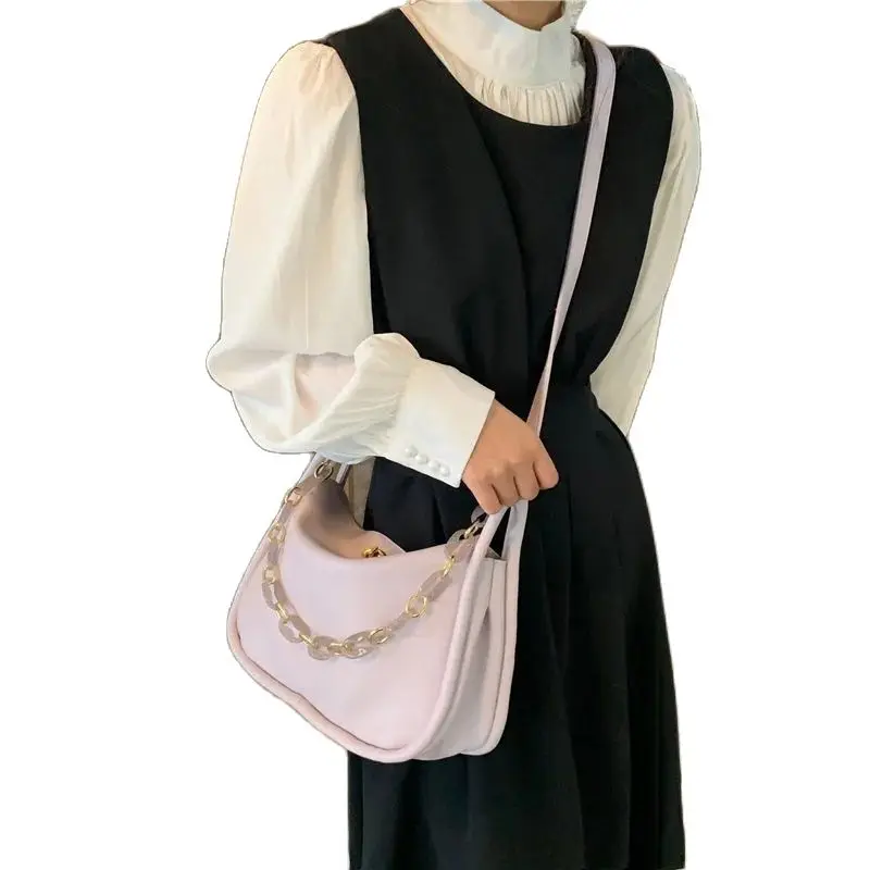 

2021 summer new creamy yellow underarm soft leather bag high-end sense of all-match fashion chain shoulder messenger bag female