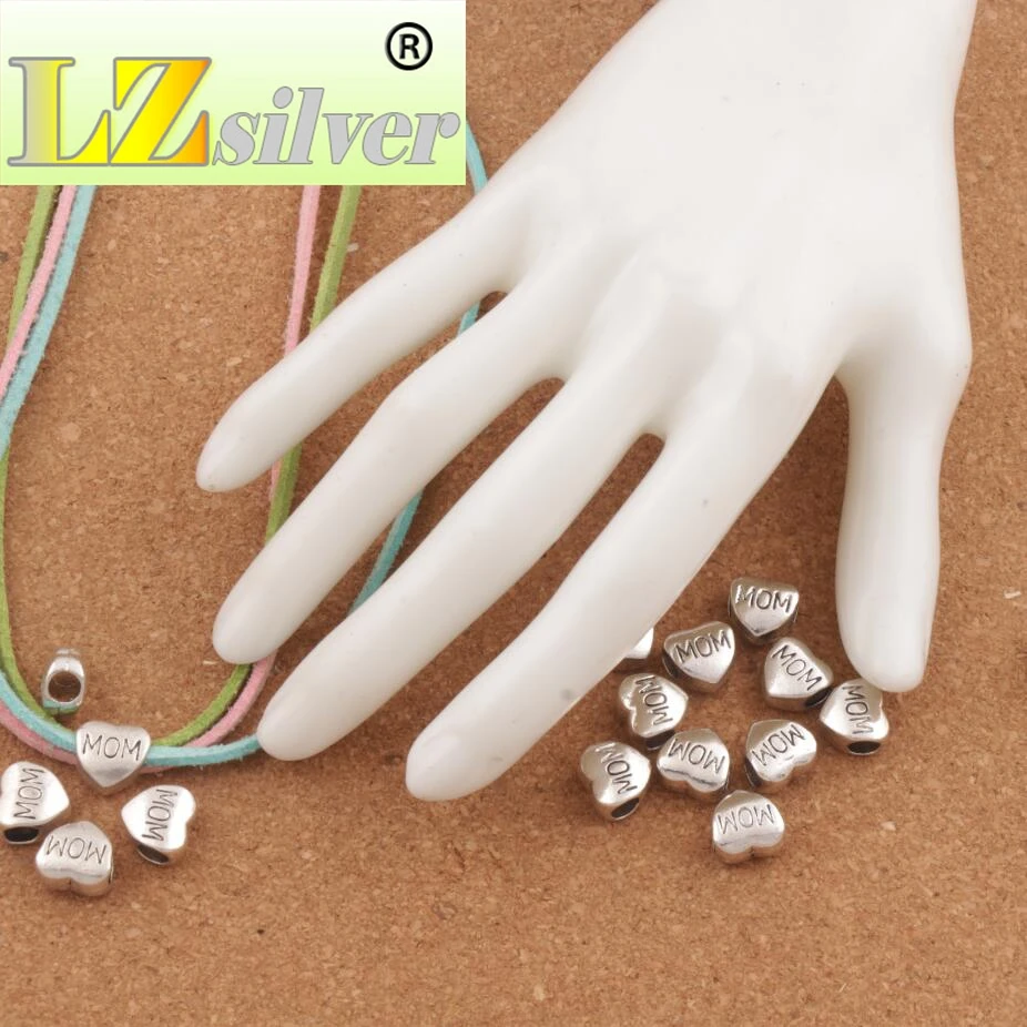 Smooth MOM Heart Big Hole Beads 10.5x10.5mm 125PCS zinc alloy Dangle Fit European Charm Bracelet L1278