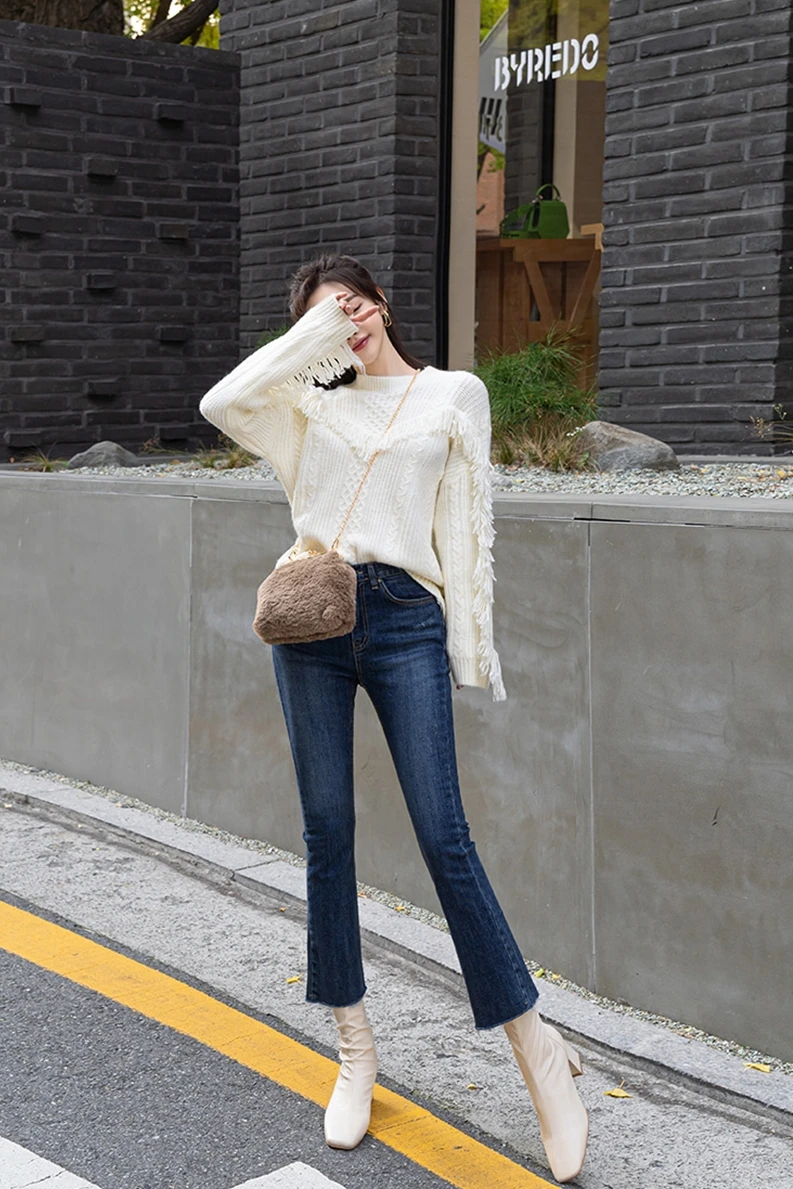 

YAMDI sweater women oversized thick knitted korean pullover 2020 spring winter jumper vintage elegant cute loose woman tassel