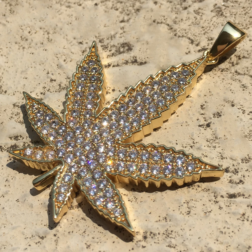 Ожерелье с кулоном из перьев и кубического циркония 18 стилей хип-хоп золотой цвет