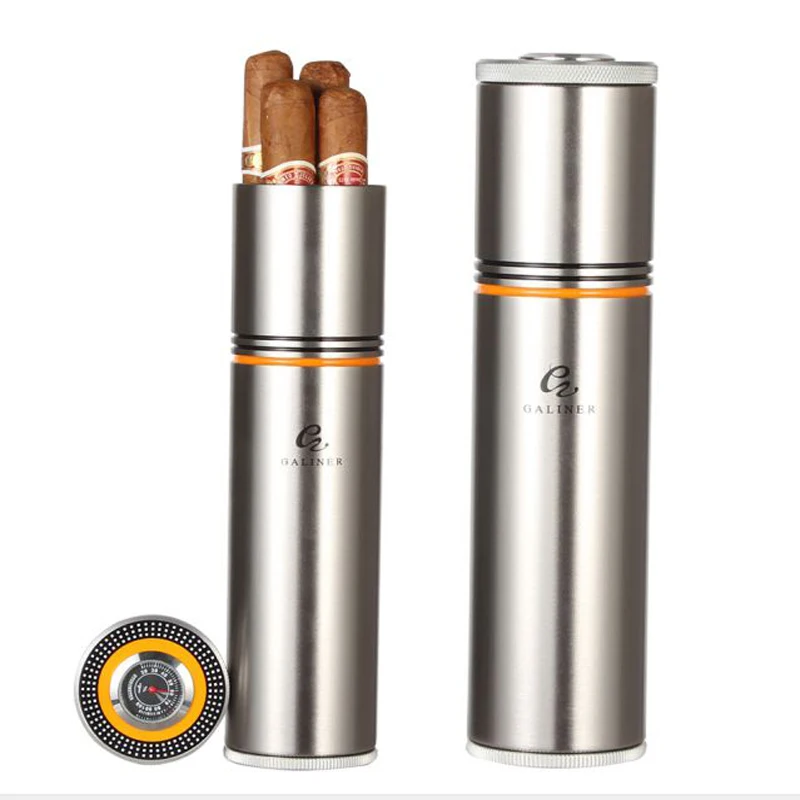 COHIBA Cigar Tube Portable Cigar Humidor Case Box Aluminium Alloy Cigar Accessories Travel with Humidor Humidifier Hygrometer