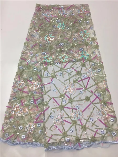

Latest Nigerian Lace Fabric High Quality 2019 Seuqin Lace Embroidery Tulle Lace Fabric For African Wedding Dress 5yards