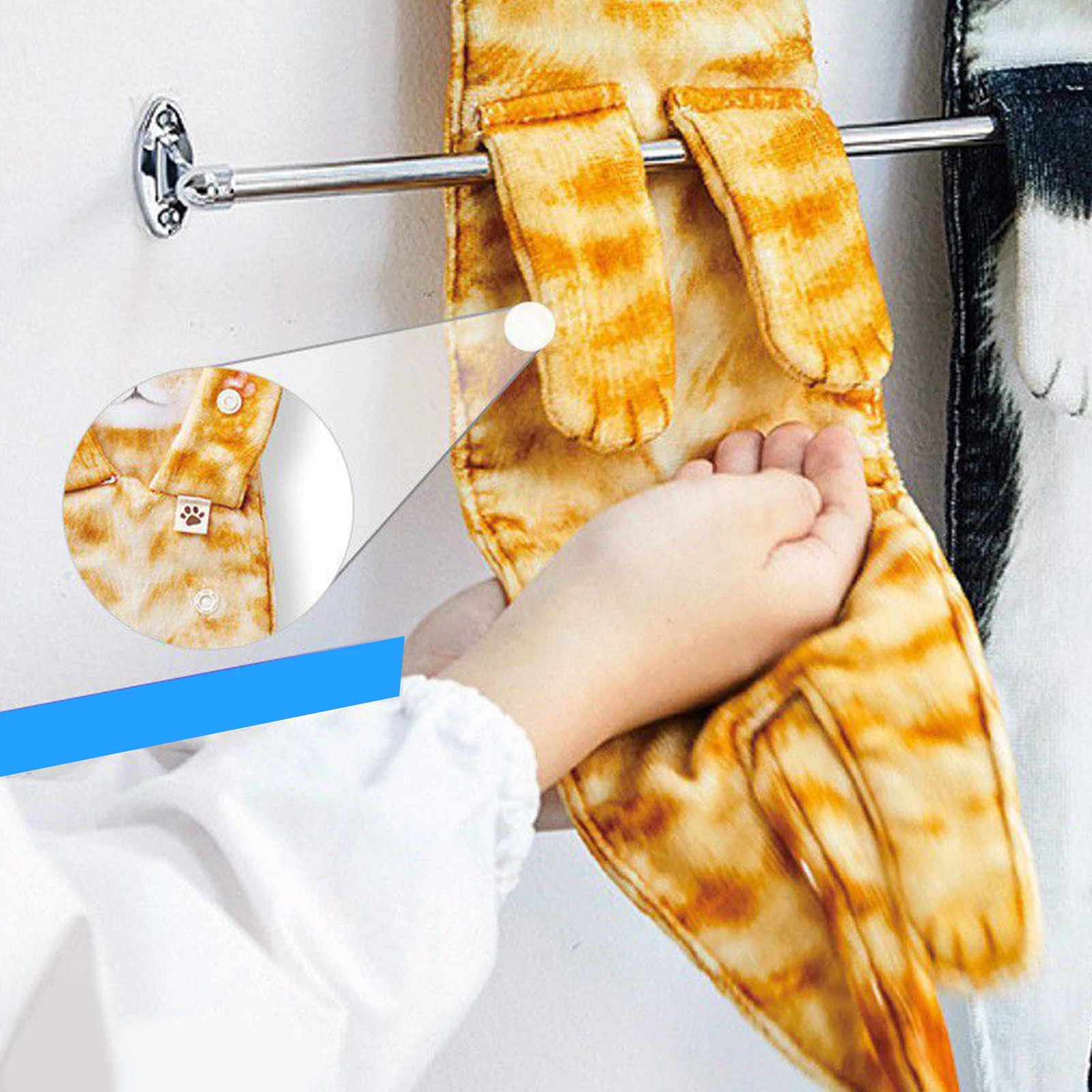 Toallitas largas con forma de gato para el ba&ntilde;o, toallas colgantes de secado r&aacute;pido para la cocina, c&oacute;modas y con fuerte absorci&oacute;n de agua, fibra Superfina-4