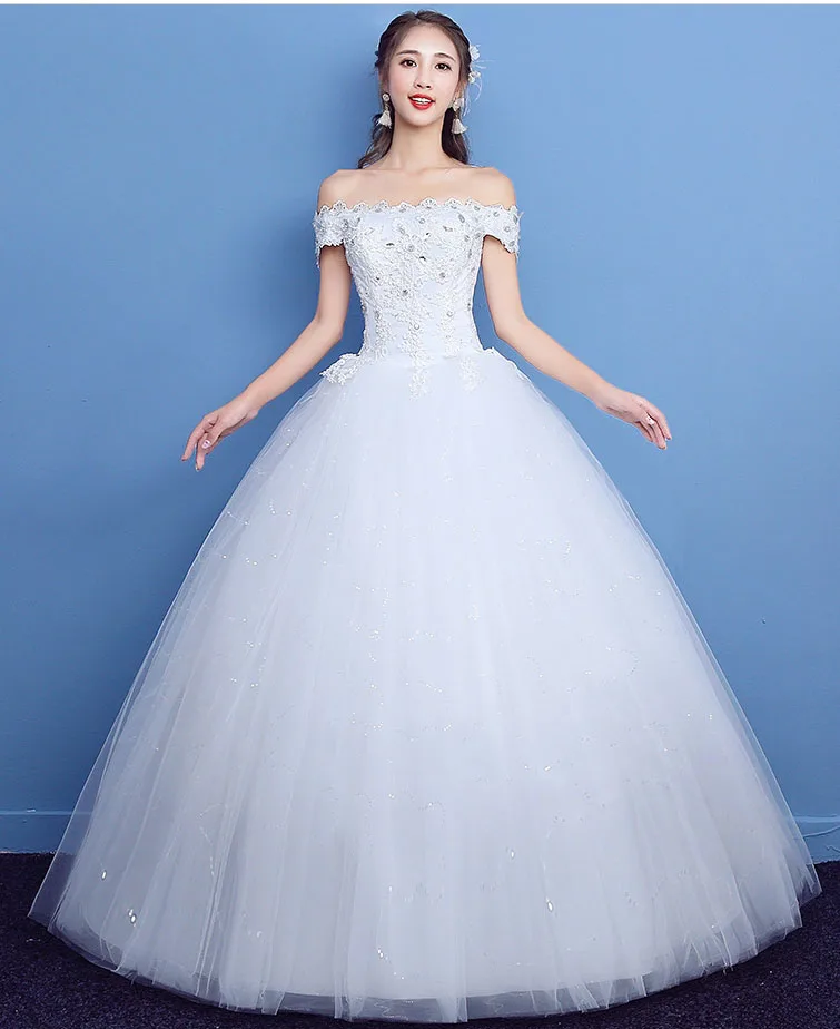 Vestido De Noiva, новинка, простое свадебное платье с вырезом лодочкой, Цветочная вышивка, на заказ, большие размеры, на шнуровке, свадебное платье L - Цвет: H05 off white