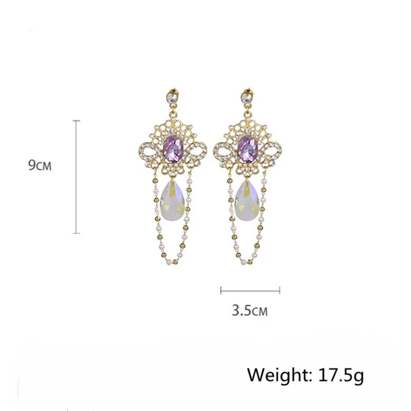 

FYUAN Vintage Palace Purple Crystal Dangle Earrings for Women Long Tassel Water DropEarrings Weddings Party Jewelry