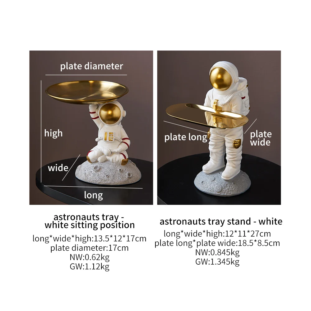 

Resin Astronaut Figurines Fashion Spaceman Sculpture Metal Tray Storage Home Accessories Desk Decor Gift For Man & Boyfriend