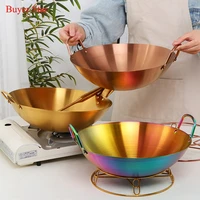 new chefs pans stainless steel cooking chiness wok frying pans with handle frying cookware set metal pot cover kitchen utensils