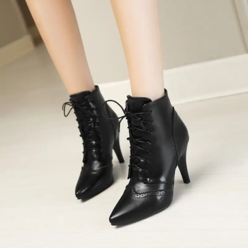 

RIZABINA Size 32-46 Women Ankle Boots Sexy Thin High Heel Winter Shoes Pointed Toe Warm Short Boot Fashion Women Party Footwear