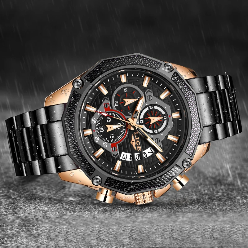 LIGE бизнес мужской роскошный бренд часов нержавеющая сталь наручные часы