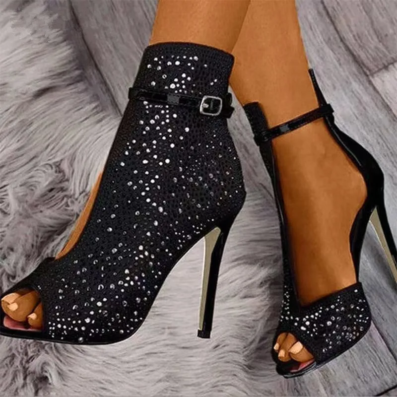 

Sandals Ankle Straps high heels Buckle Transparent Crystal Sandals Heel Pumps Ladies Party women Shoes woman