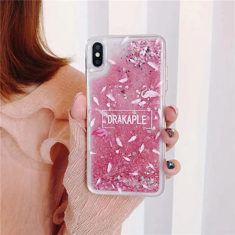 Small Flamingo Блестящий с жидкостью с жидким песком чехол для samsung Galaxy S8 S9 плюс S10E S10 5G S6 S7 EDGE Note 8 9 A6 A8 J4 J6 A7 A30 A50 A70 крышка - Цвет: Small Flamingo