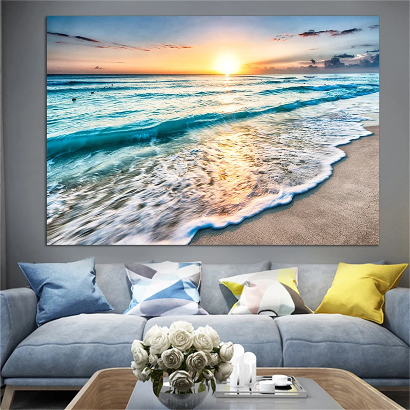

GOODECOR Canvas Painting Nordic Wall Art Posters Print Sunrise Seascape Beach Canvas Prints Home Decor for Livingroom Decoration