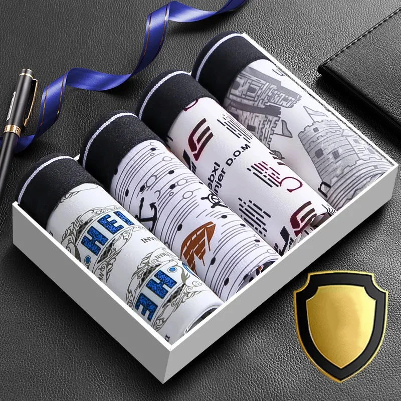 4Pcs/Lot Ice Silk Men's Boxer Underwear Traceless Summer Thin Boys' Underpants Youth Boxer Shorts Fashion Underwear Men