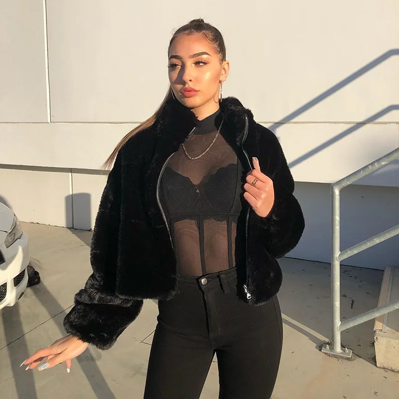 Готическое Женское пальто куртка из искусственного меха женская верхняя одежда