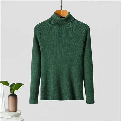 Green GCAROL/осенне-зимний свитер с высоким воротником, трикотажный джемпер из эластичной пряжи, тонкий теплый базовый пуловер, базовые Топы OL - Цвет: Green