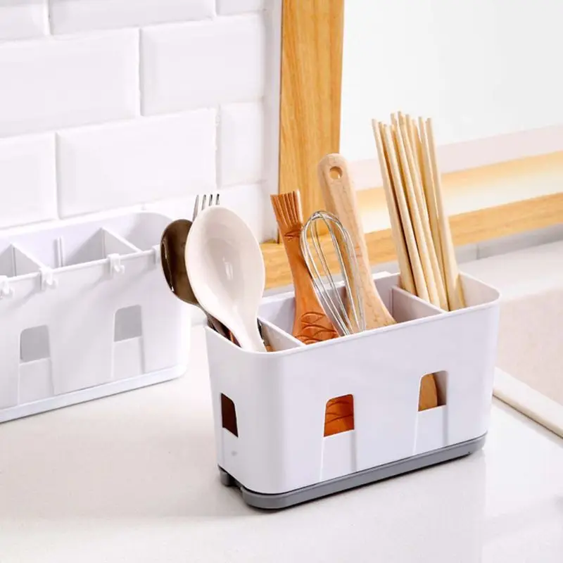 wall mounted cutlery drainer rack with drip tray utensils organizer spoon fork chopsticks holder caddy kitchen gadget storage free global shipping