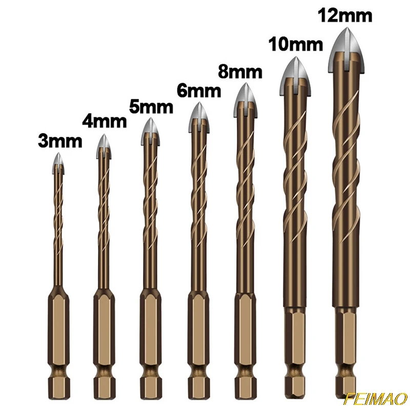 

3/4/5/6/8/10/12mm Cross Hex Tile Drill Bits Set for Concrete Hole Opener Multiconstruction Drill Bit Set
