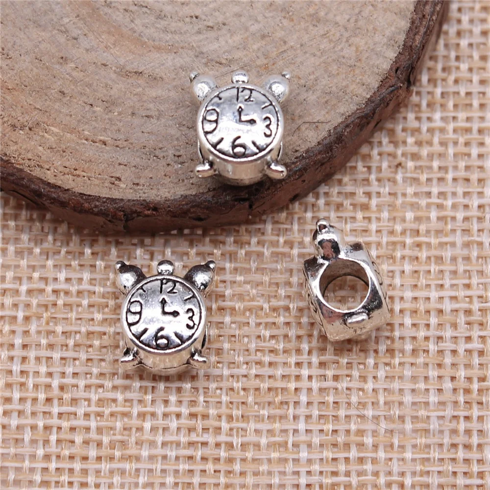 32 шт. 11x10x7 мм антикварные серебряные часы будильник большие бусины Подвески diy ретро ювелирные изделия подходят серьги, брелок для волос
