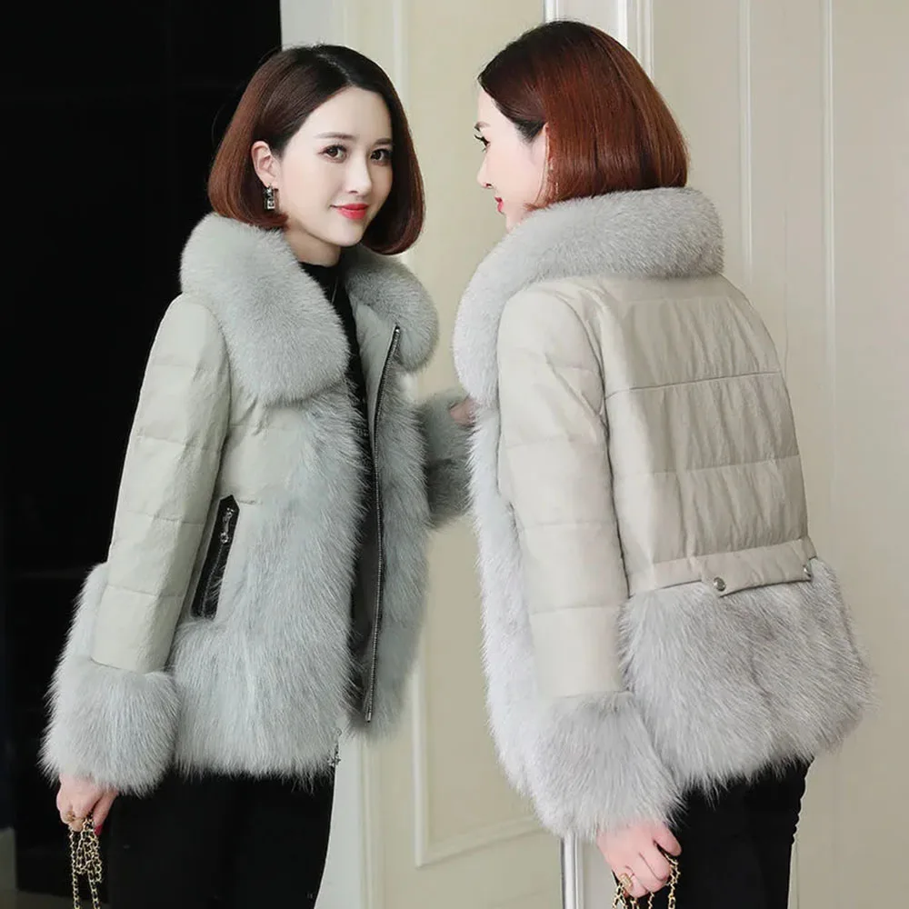 

Кожаная куртка для женщин, зимняя новая стильная Толстая хлопковая куртка из искусственной кожи, короткая стильная женская Свободная кожан...