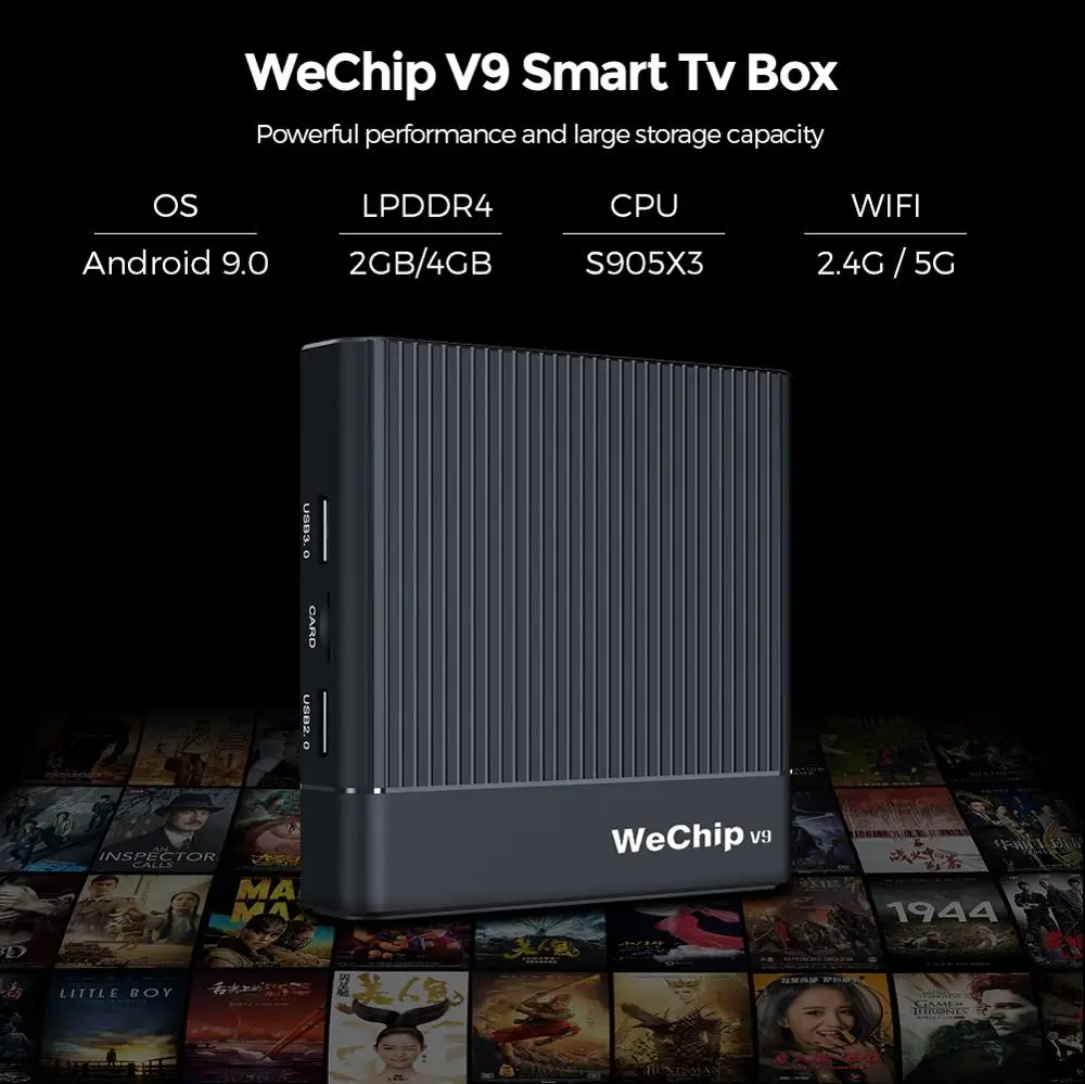 4GB32GB Wechip V9 android 9 0 S905X3 четырехъядерный LPDDR3 4 Гб медиаплеер 2 4G/5G WIFI Bluetooth ТВ-приставка