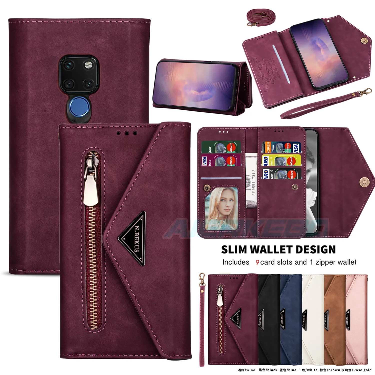 Кожаный флип чехол на молнии для Huawei P30 P20 P40 Mate20 Pro Mate 20 10 Lite Y5 Y6 P Smart Plus