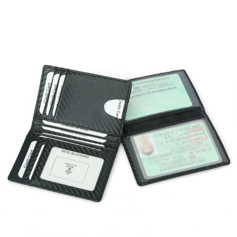 Комбинированный бумажник из углеродного волокна с блокировкой RFID 2 окошком для