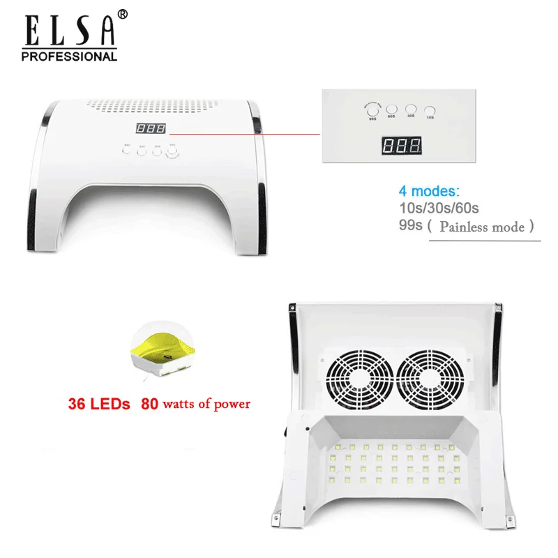 Маникюрная лампа 2 в 1 с пылесборником для ногтей двумя мощными вентиляторами и 36