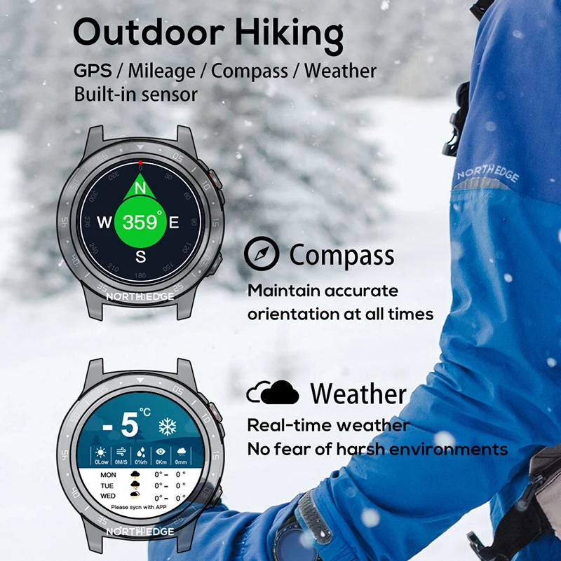 Смарт-часы NORTH EDGE GPS спортивные часы для бега Bluetooth телефона умные