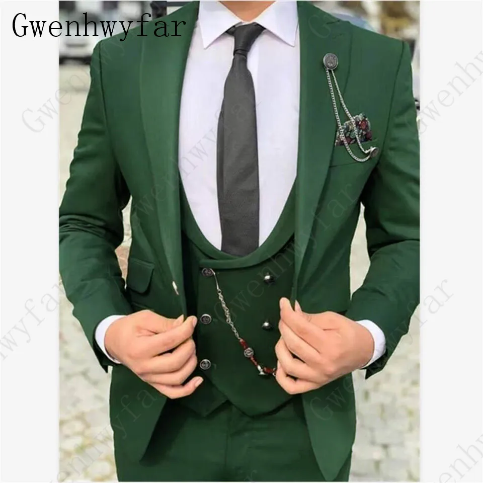 Color 1 Gwenhwyfar, классический Бирюзовый мужской костюм, официальный Свадебный костюм для мужчин, на заказ, приталенный смокинг для жениха, пиджак, брюки, жилет, костюм из 3 предметов - Цвет: Color 1