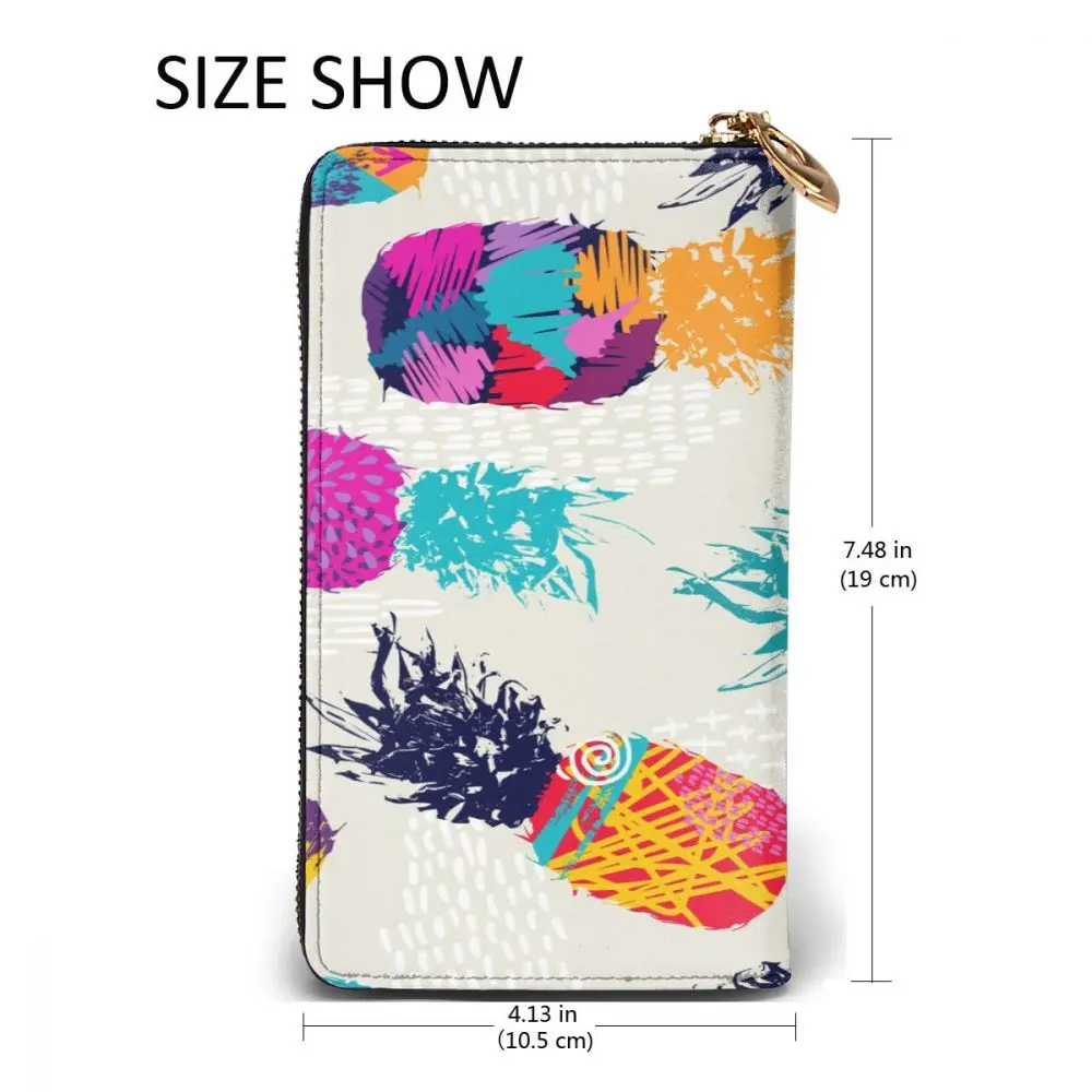 

Fashion Leather Wallet Summer Pineapple Color Pattern Long Zipper Wallet Clutch Bag Purse for Woman Man Girls Boys