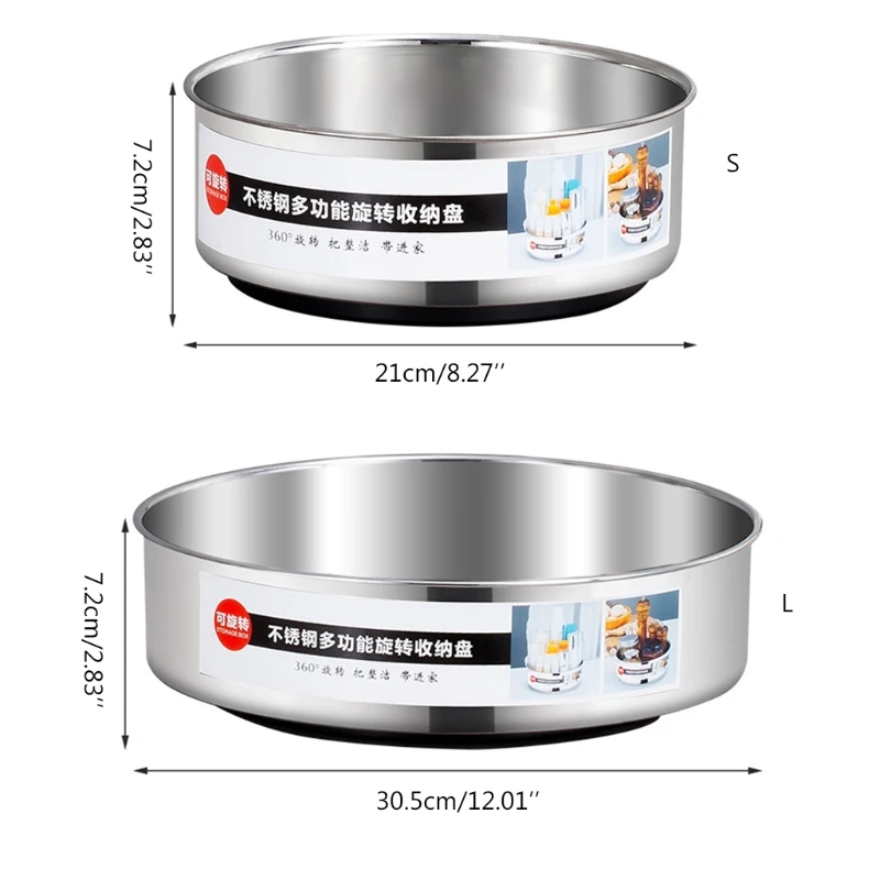 

Stainless Steel 360 Rotating Tray Kitchen Storage Container for Spice jar Food Snack Storage Plate Bathroom Cosmetic Organizer