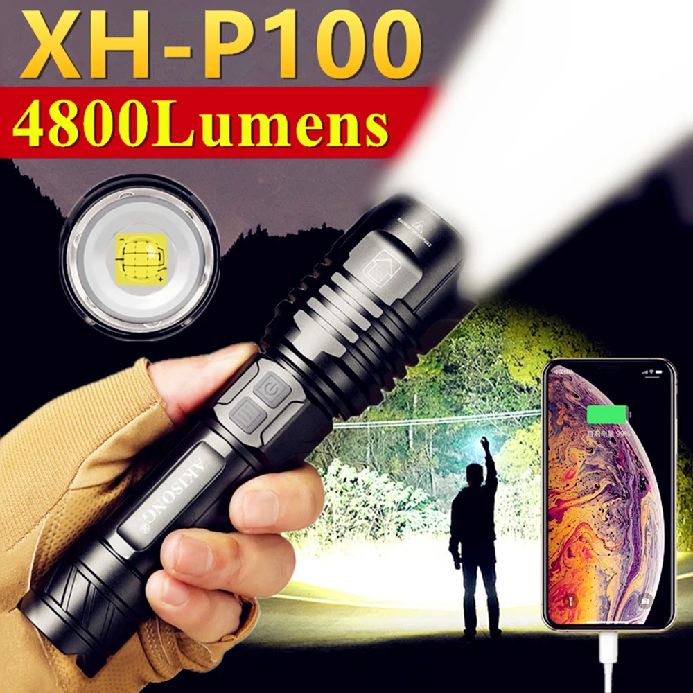 

9Core XHP100 Most powerful LED Flashlight Portable XHP90/P70 Torch USB Charging Zoomable Tactical Light 26650 Battey For Camping