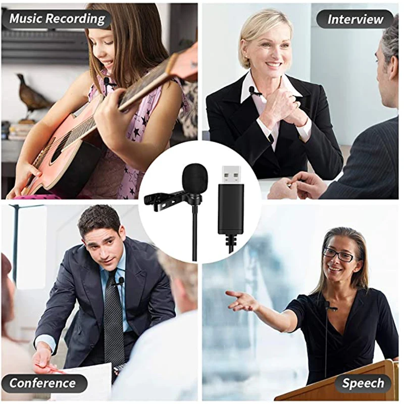 

2m USB Lavalier Microphone Clip-on Lapel Mic for PC Computer Laptop Vocals Streaming Recording Studio YouTube Video Gaming