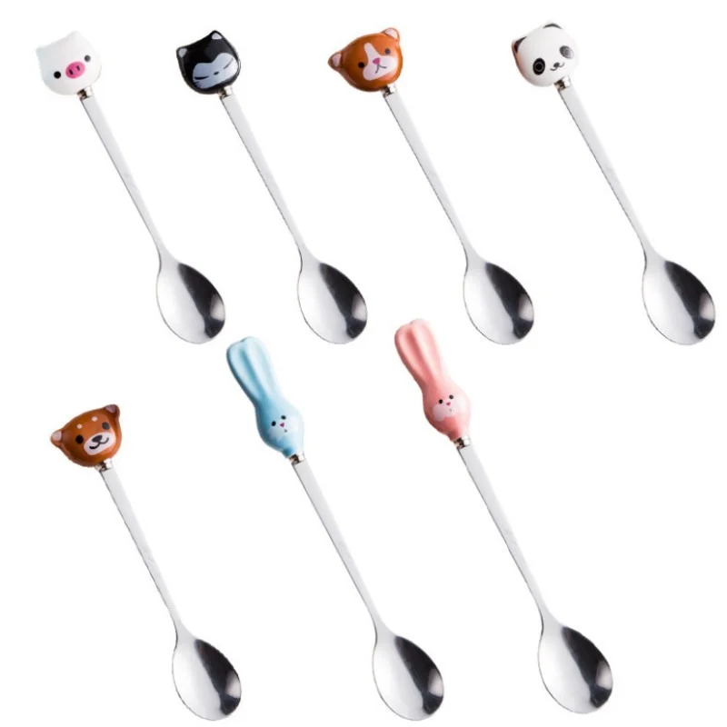 Кофейная ложка из нержавеющей стали с милыми животными детская для супа столовая