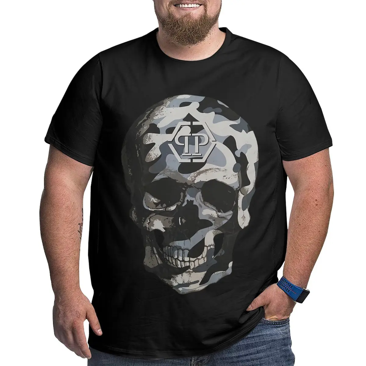 

comfortable skull pelin T-shirt Black Tide Brand Loose Summer Half-sleeved Trend Streetwear Oversized t-shirt 6xl 5xl