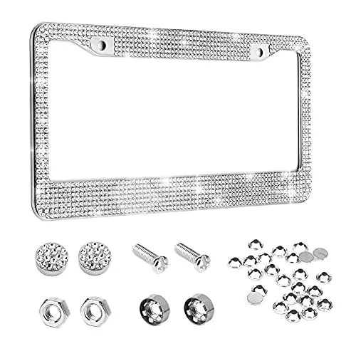 

Bling License Plates 7 Row Handcrafted 14 Facets SS20 Premium Glass Crystal Diamond Stainless Steel License Plate Frame