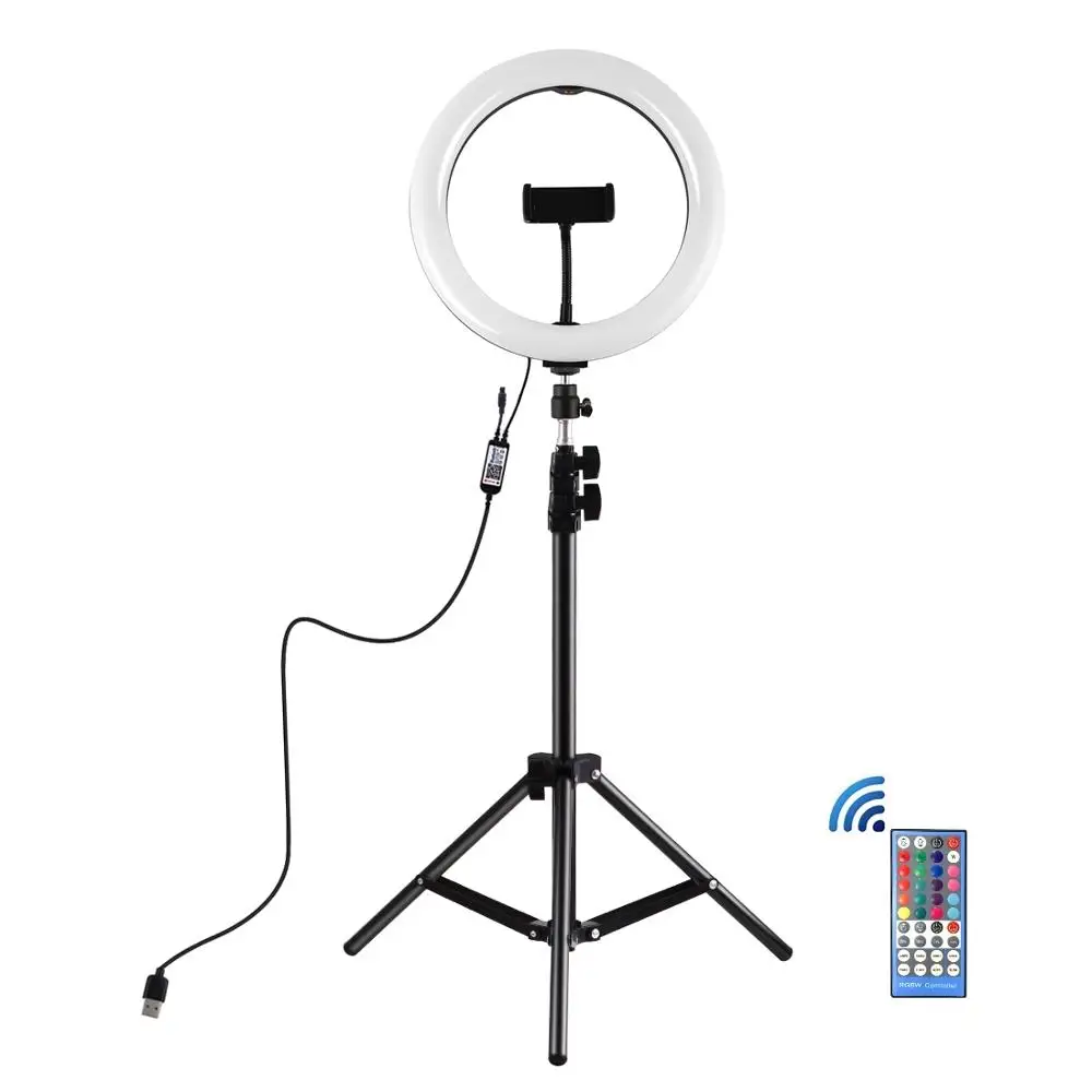 Светодиодный кольцевой светильник PULUZ PKT3051B 10 2 дюйма RGBW с регулируемой яркостью