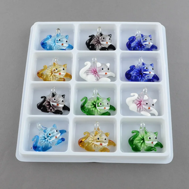Стеклянные Подвески ручной работы в форме кота внутренний цветок смешанные