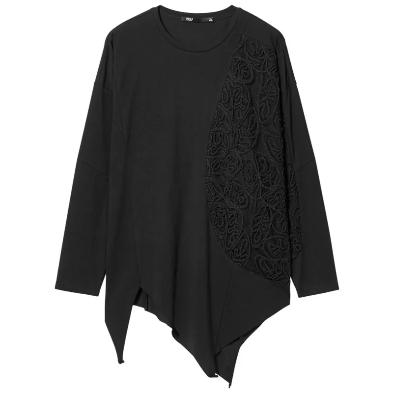 

Free shipping New men's male 2020 fashion Soul autumn black dark loose stitching embroidery long-sleeved T-shirt BC201111105