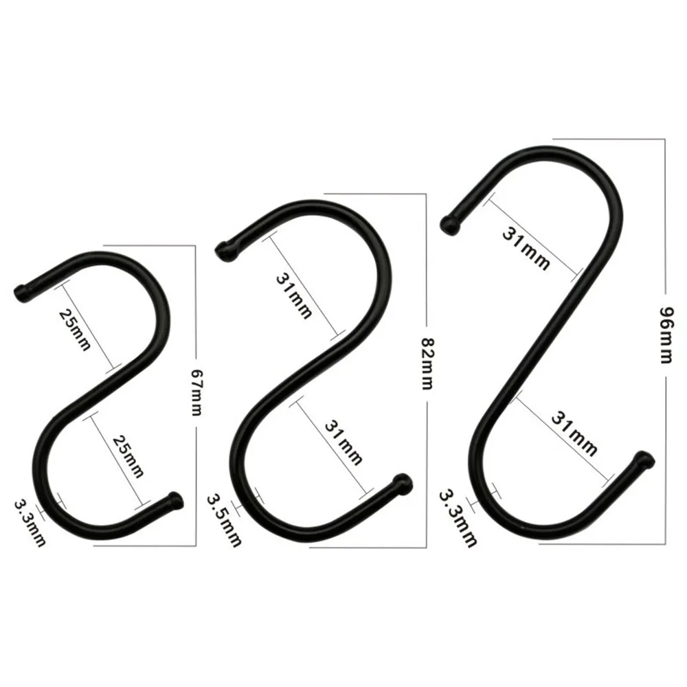 

Black S Shaped Hooks Kitchen Pans Pots Bag Towels Hanging Holder Home Bathroom Clothes Pads Keys Organizer Towel Hooks