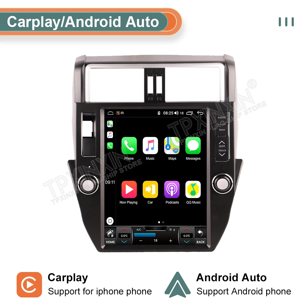 Тесла Радио 2 Din Android 12 Автомобильный мультимедийный видеоплеер Carplay для Toyota Prado 150 2010 - 2013 GPS Навигация Стерео Приемник