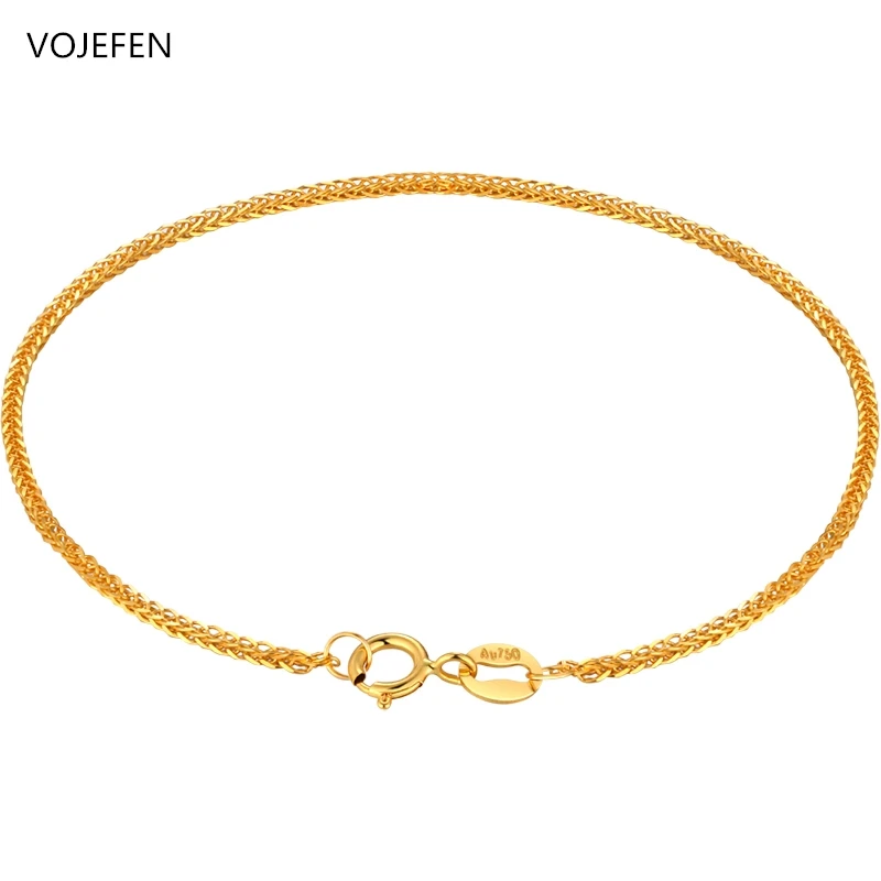 

VOJEFEN AU750 Dainty Real Gold Rope Chain Bracelets Jewelry 18K Yellow/Rose Pure Gold Link Bracelet for Women Jewelry Gifts